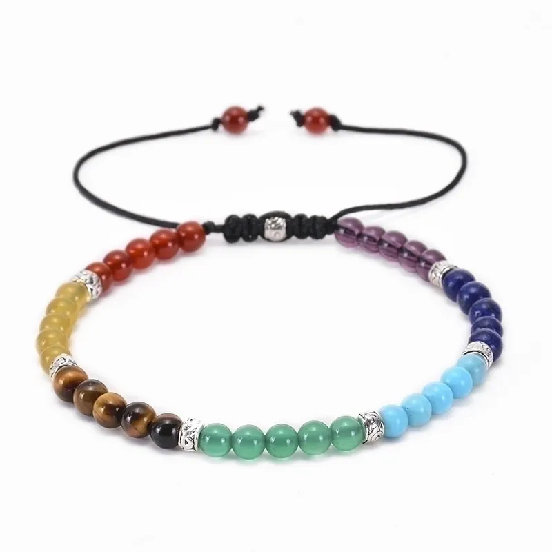 Natural Stone Beads Bracelet Handmade Adjustable Braided Rope Bohemian Chakra Energy Vintage Jewelry For Women Men Gift