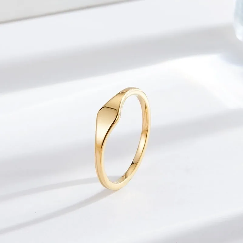 Minimalist Smooth Flat Stainless Steel Ring Irregular High End Polished Finger Jewelry For Women