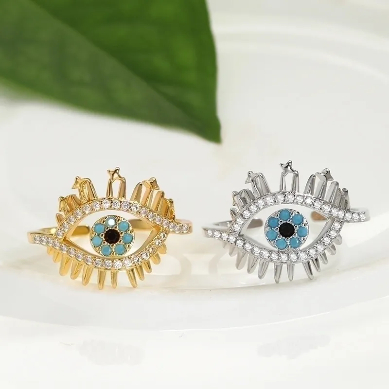 Anello Malocchio Rame Regolabile Aperto Fascia Amuleto Mistico Zircone Gioielli Di Moda Per Donne