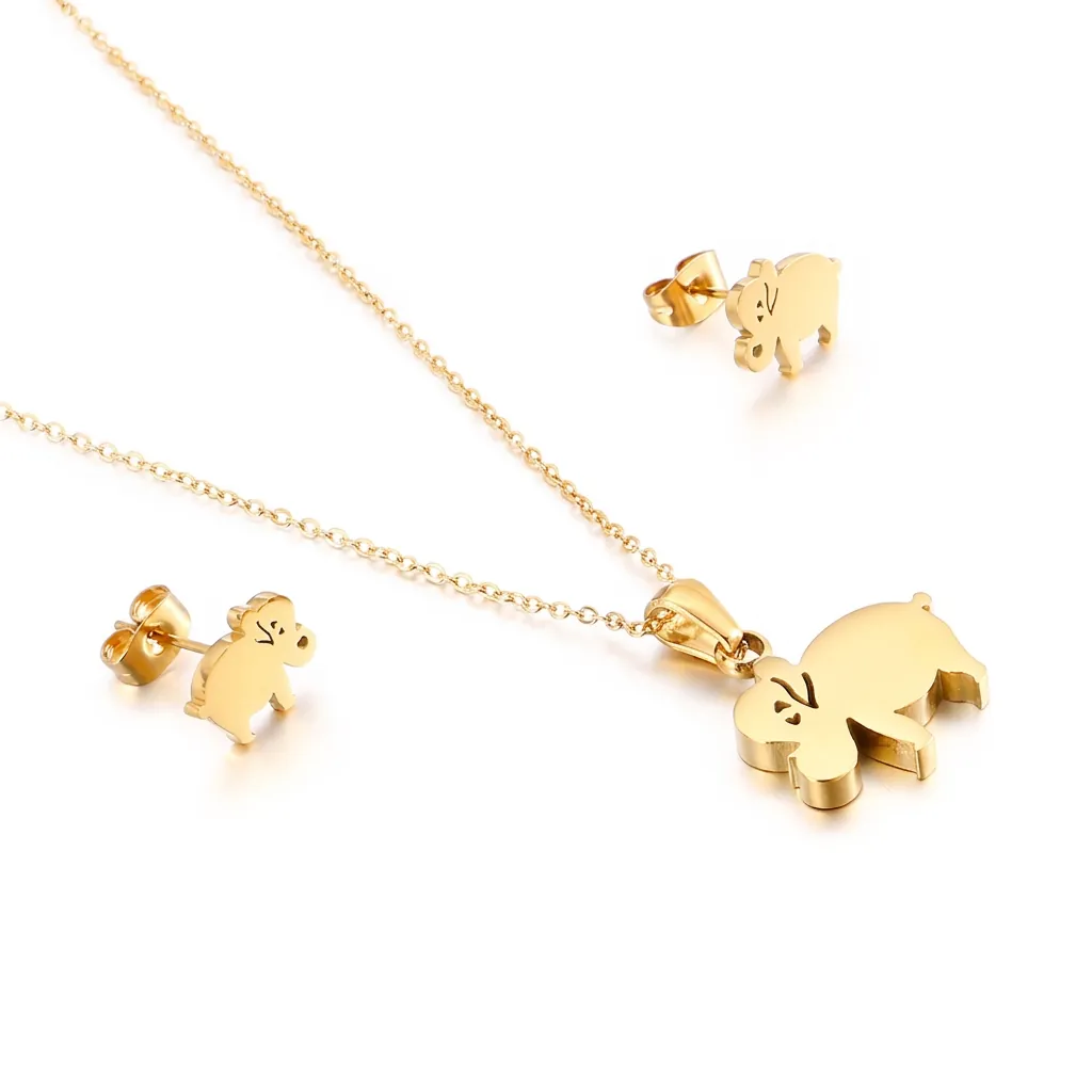 Collana Con Pendente Elefante E Orecchini Acciaio Inossidabile Lucidato Design Animale Accessori Moda Donna