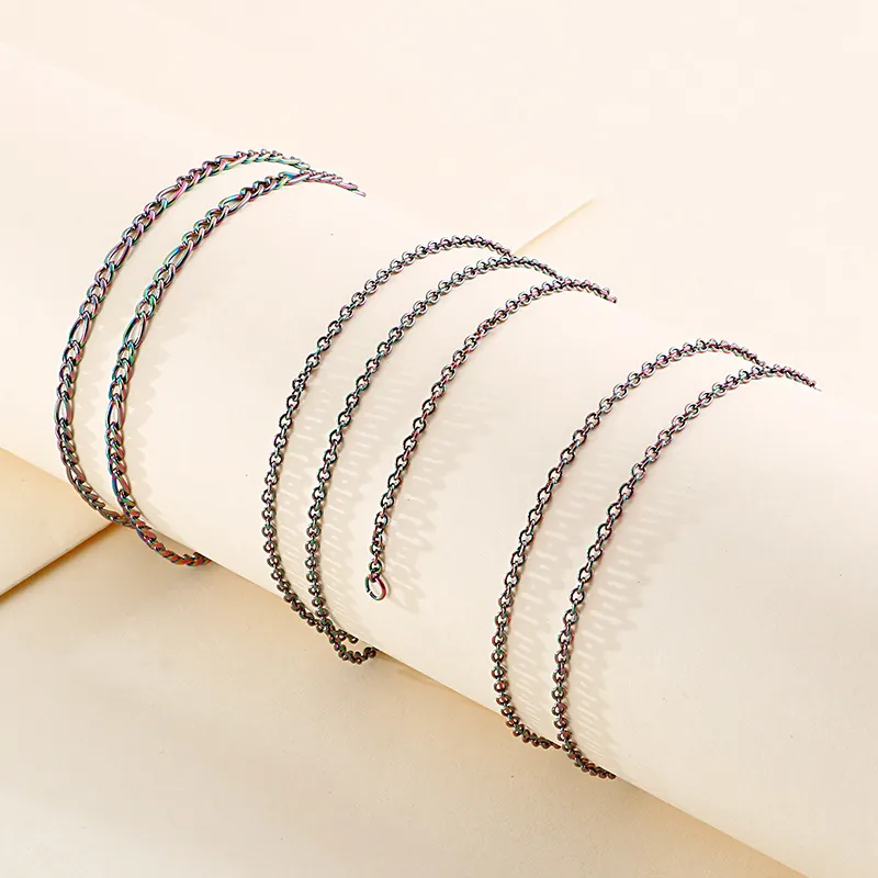Collier En Acier Inoxydable Coloré Arc-En-Ciel Chaîne Figaro O Bijoux De Mode Pour Femmes