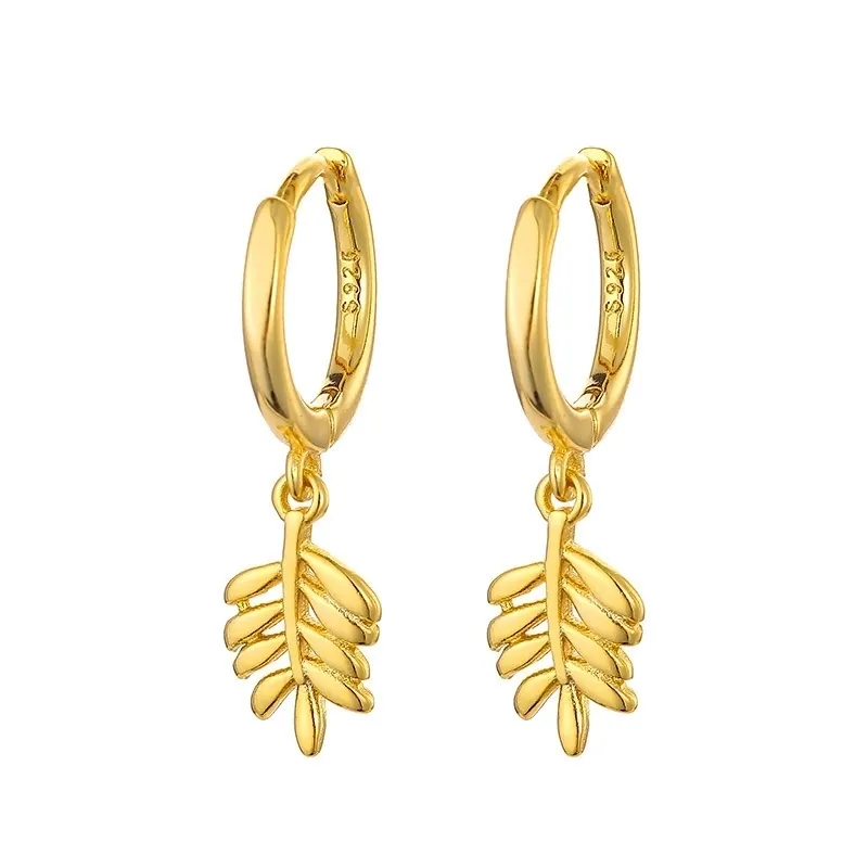 Feather Leaf Dangle Hoop Earrings With 925 Sterling Silver Earring Post Copper Fashion Jewelry For Women