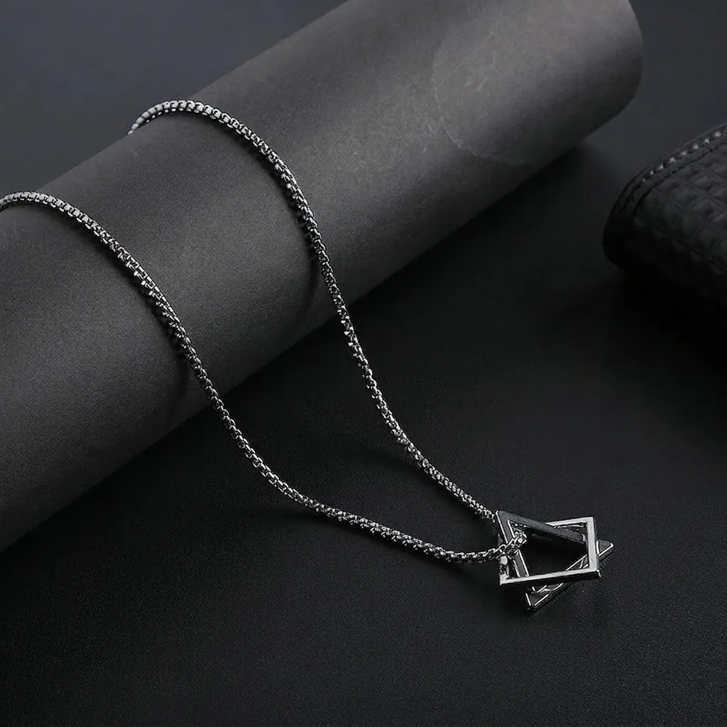Geometric Pendant Necklace Stainless Steel Square Triangle Interlocking Hip Hop Minimalist Style For Men Women