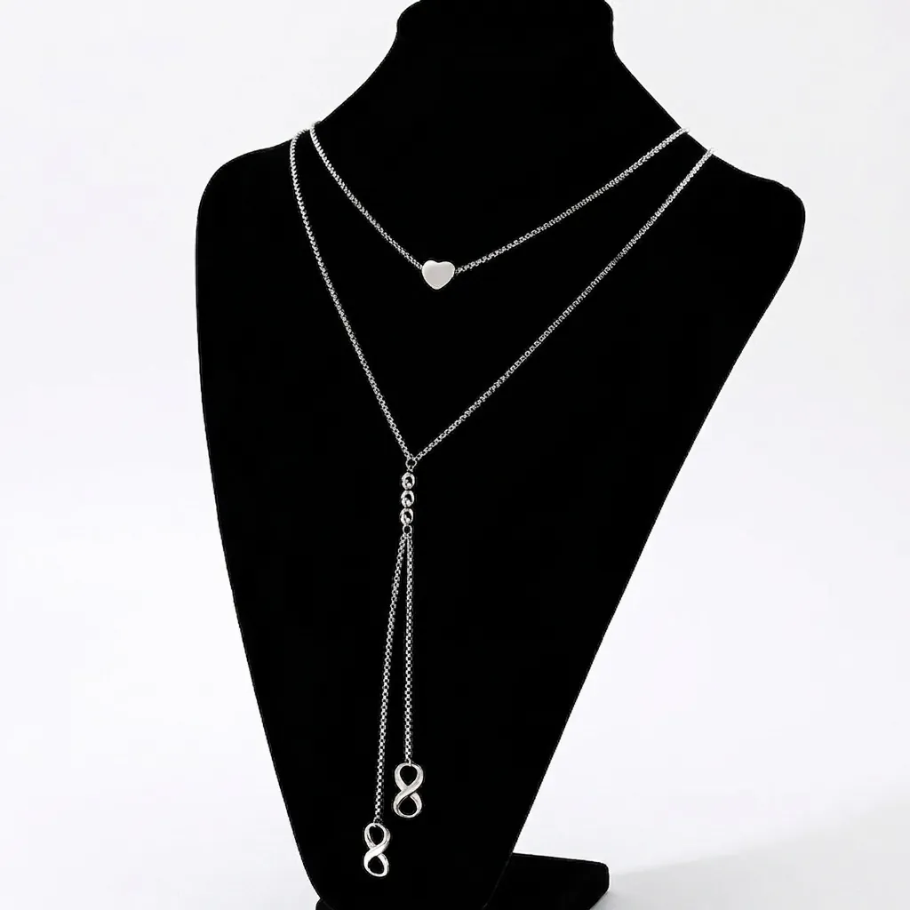 Collana Lariat A Y A Doppio Strato In Acciaio Inossidabile Minimalista Per Donna Pendenti Cuore Infinito Albero Della Vita Piuma Catena Lunga