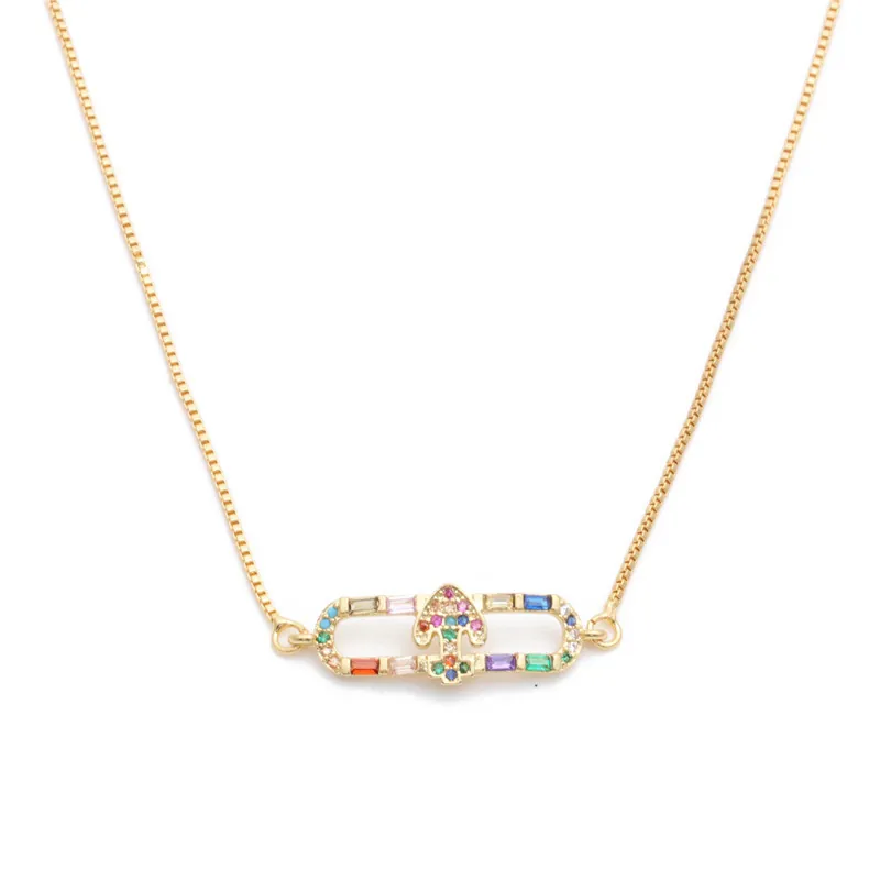 Collana In Rame Con Zircone Micro-Intarsiato Pendente In Strass Colorati Gioielli Per Donna Catena Veneziana Accessorio Alla Moda