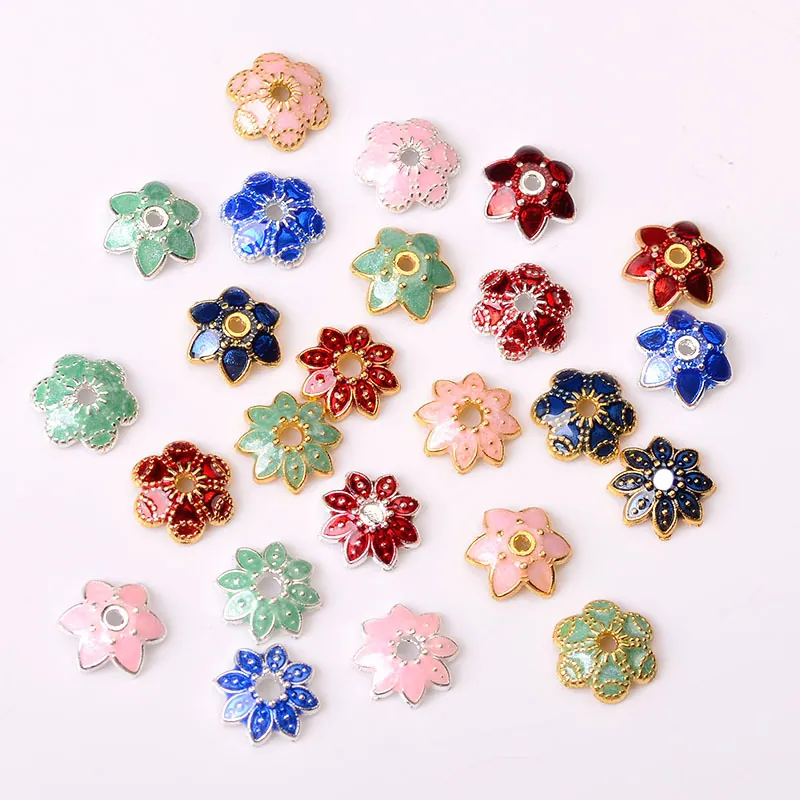 Perles D'espacement Fleurs Alliage Émail Goutte D'huile Style Cloisonné DIY Fabrication De Bijoux Antique Vintage