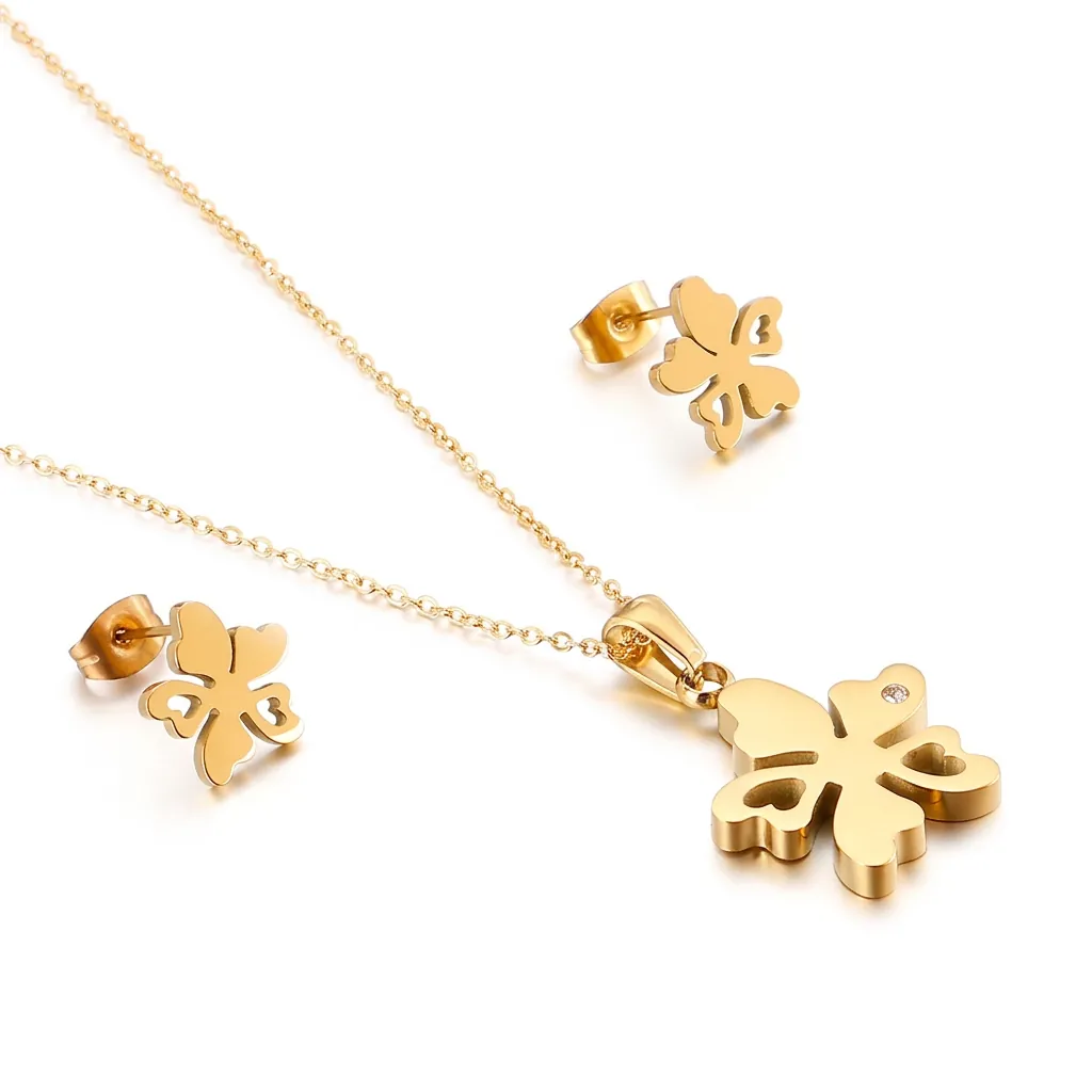 Collier Et Boucles D'Oreilles À Fleurs Creuses En Acier Inoxydable Incrusté De Zircon Bijoux Élégants De Style Coréen