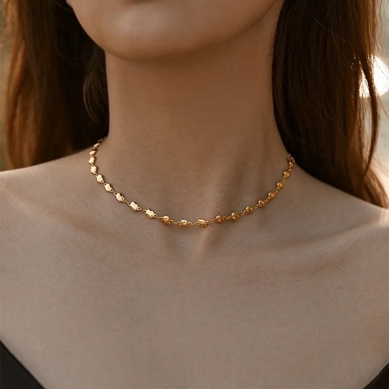 Minimalist Geometric 18K Gold Plated Copper Bean Chain Necklace For Women Fashion Daily Commute Jewelry Gift