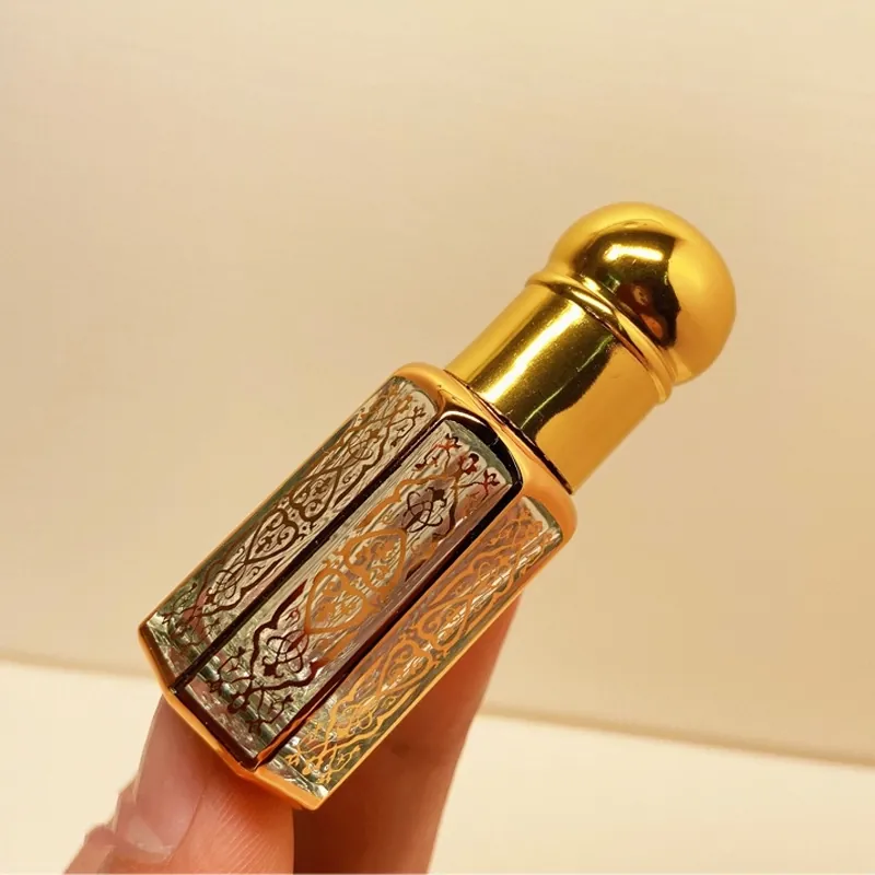 Vintage Refillable Perfume Essential Oil Bottle Glass Metal Hexagonal Arabic Style Empty Container Roller Ball Dropper