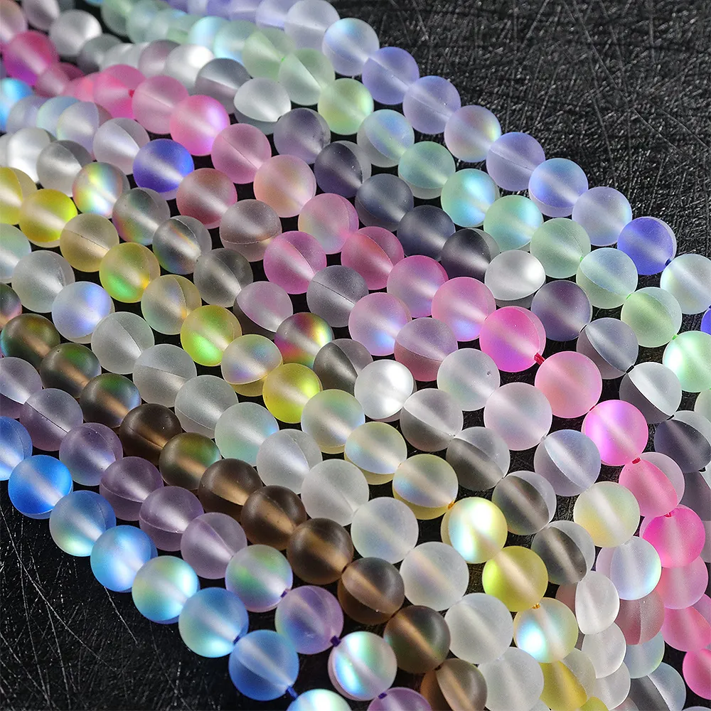 Round Frosted Iridescent Synthetic Crystal Loose Beads DIY Jewelry Making Accessories Aurora Flash Style