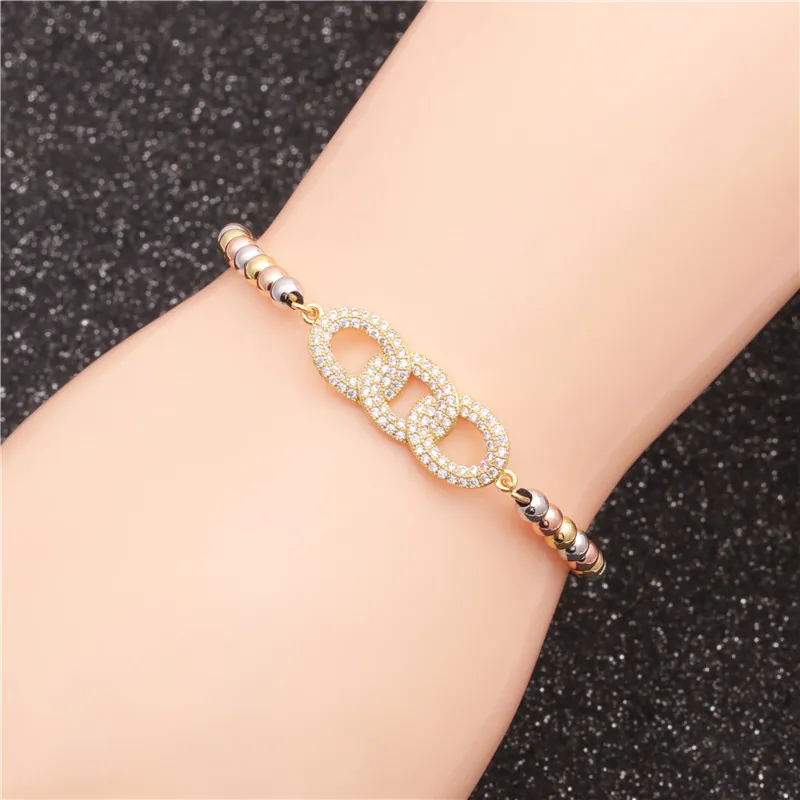 Bracciale Simbolo Infinito Rame Micro Pavé Zirconia Cubica Corda Intrecciata Regolabile Perline Metallo Multicolore Moda Donna