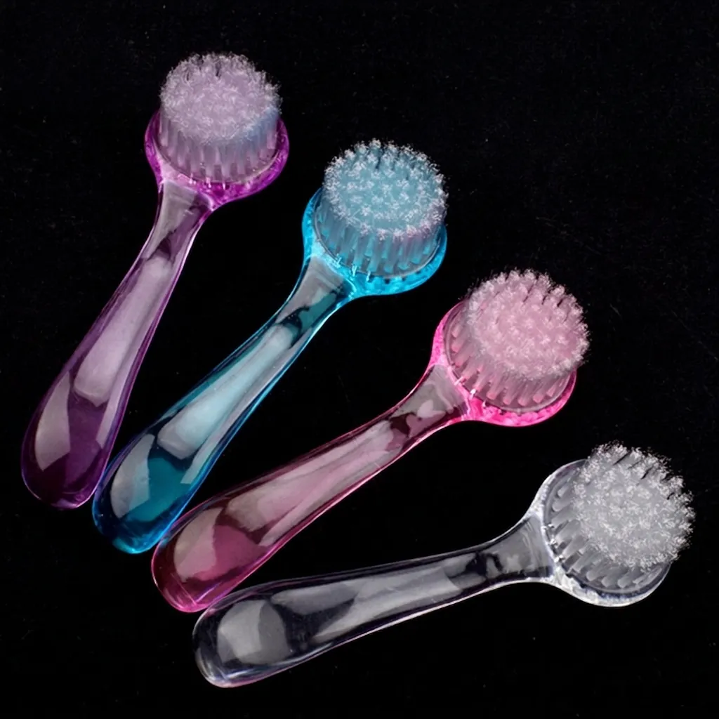 Round Head Nail Dust Brush With Cover Manicure Pedicure Soft Bristle Cleaning Brush Transparent Colorful ABS Handle