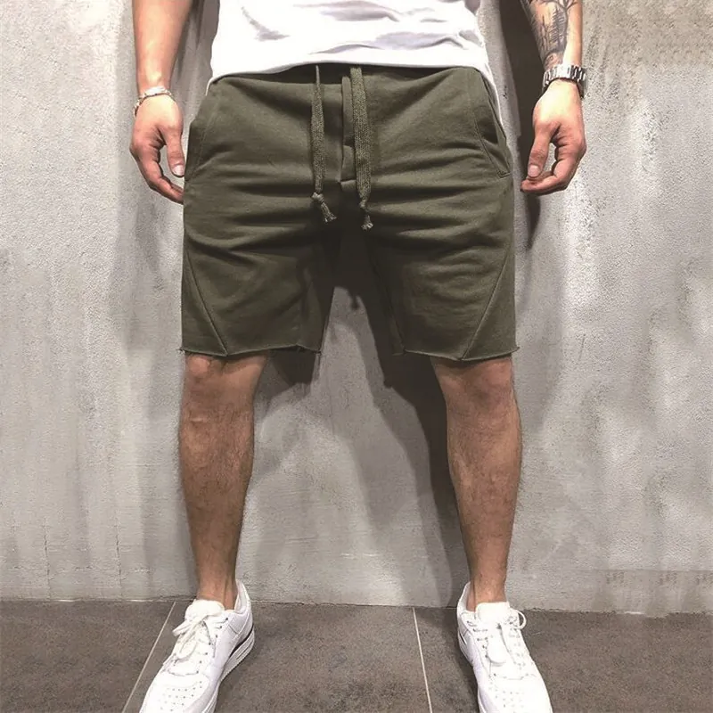 Men's Casual Sport Shorts Quick Dry Polyester Distressed Raw Hem Drawstring Fitness Running Training Five-Point Pants
