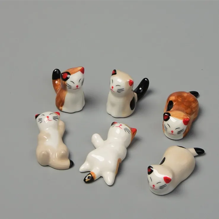 Ceramic Cat Chopstick Rest Hand Painted Miniature Animal Figurine Japanese Zakka Style Kitchen Table Decor