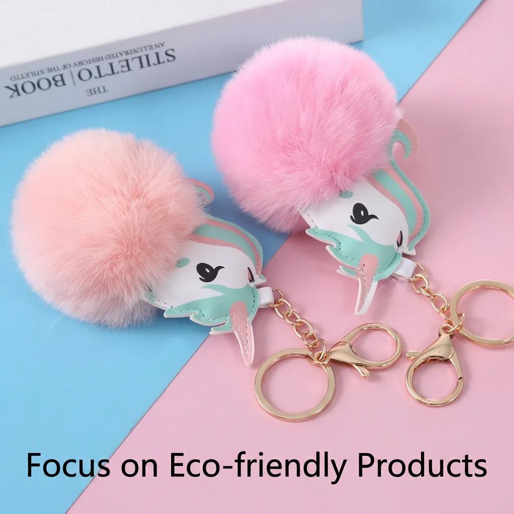 Cute Unicorn Faux Rabbit Fur Ball Keychain PU Leather Bag Charm For Women Girls Gift Gold Key Ring Pendant