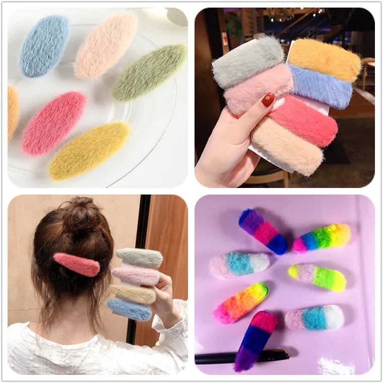 Plush Hair Clips Faux Fur Lamb Wool BB Barrettes Korean Sweet Style Hairpins Women Girls Autumn Winter Hair Accessories
