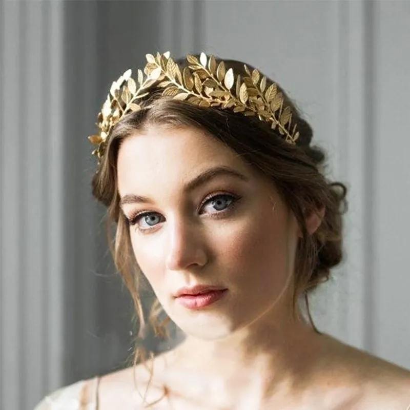 Gold Metal Laurel Leaf Crown Headband Greek Roman Goddess Style Wedding Bridal Hair Accessories For Women Elegant