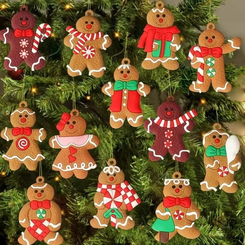 Christmas Tree Ornaments Gingerbread Man Hanging Decorations PVC Soft Rubber Festive Holiday Party Decor Cartoon Cute
