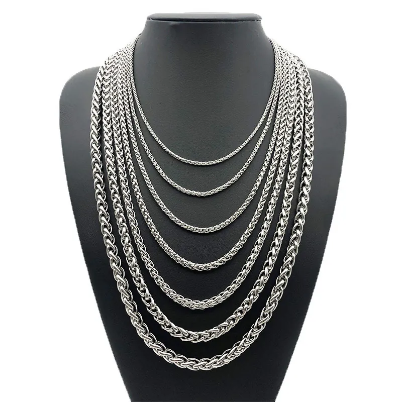 Stainless Steel Necklace Wheat Keel Chain Minimalist Punk Hip Hop Jewelry Gift For Men Women Hypoallergenic Necklaces