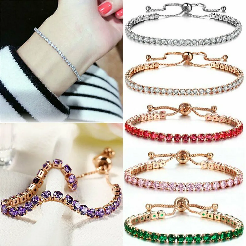 Bracelet Tennis Élégant Alliage Strass Zircon Réglable Fermoir Coulissant Bijoux Minimalistes Pour Femmes