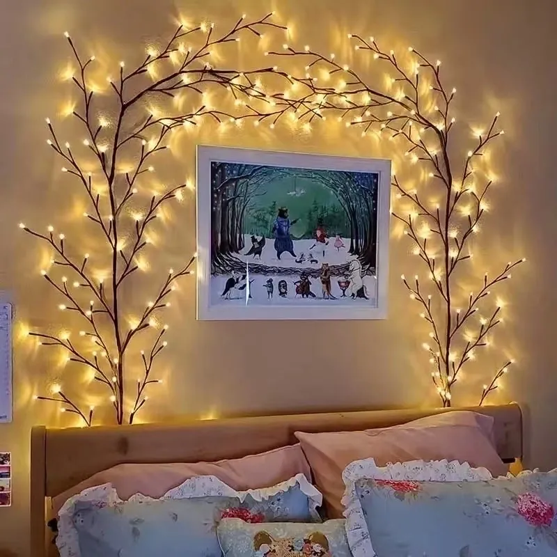 LED Willow Vine Branch Lights Flexible Plastic Warm White Fairy String Lights For Bedroom Wall Christmas Home Decor