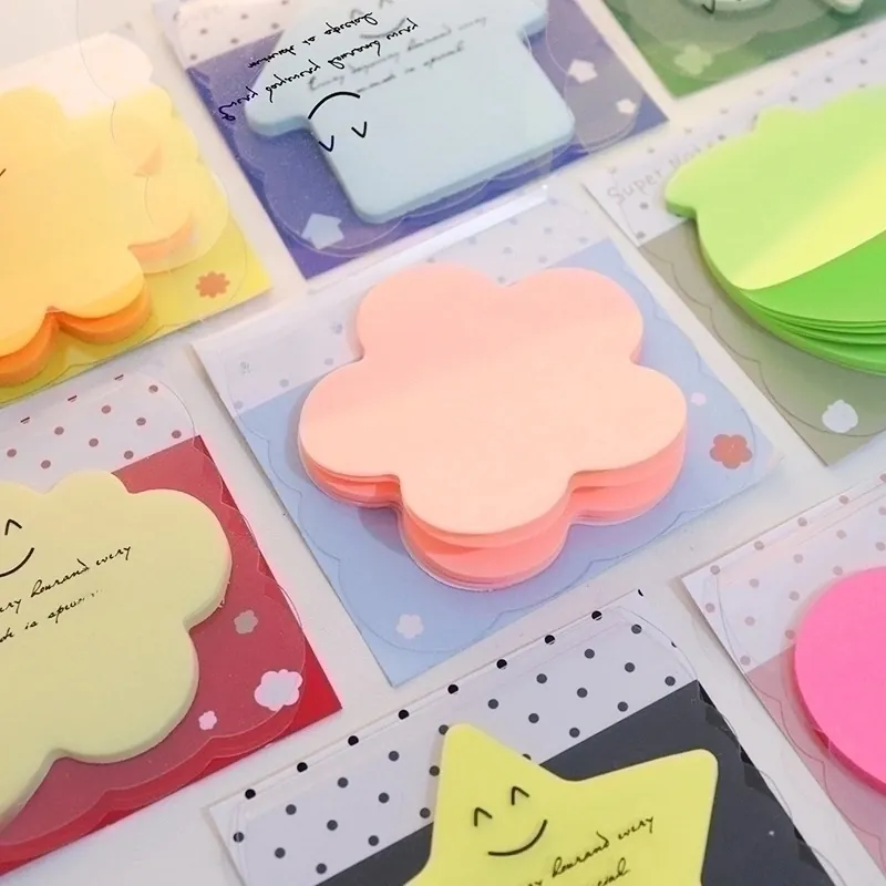 Shaped Sticky Notes Heart Star Flower Cloud Self Adhesive Memo Pads Fluorescent Paper Colorful Office School Supplies Smiley Face