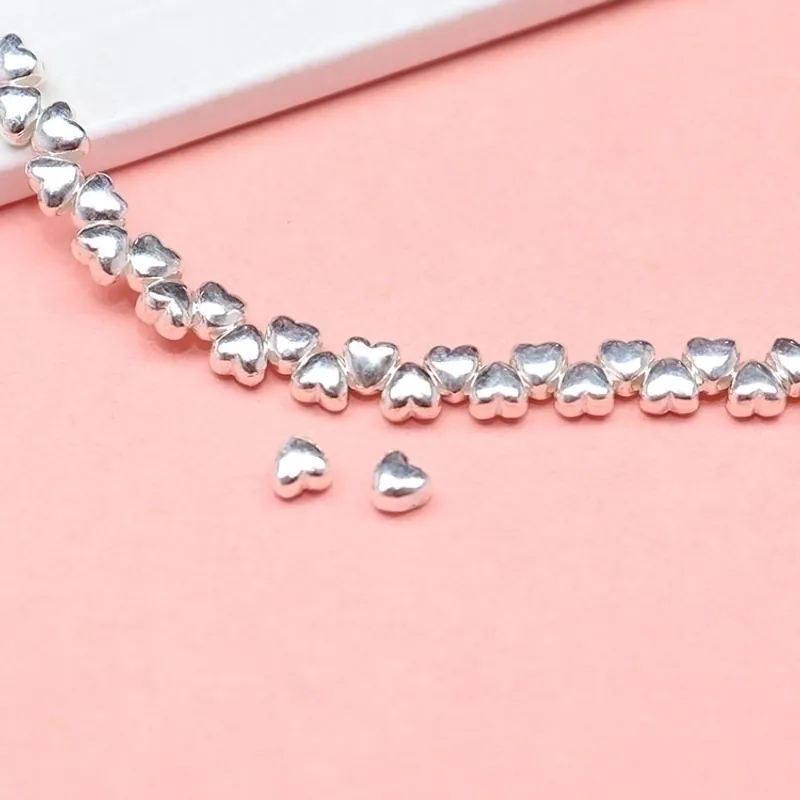 925 Sterling Silver Heart Shaped Spacer Beads DIY Jewelry Making Loose Beads For Bracelet Necklace Polished Accessory