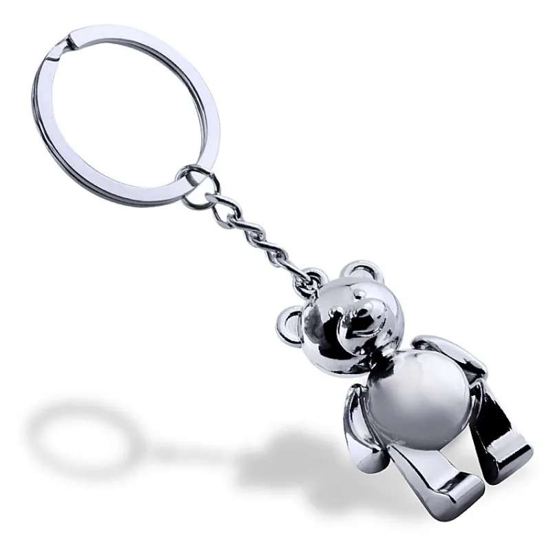 Teddy Bear Keychain Polished Zinc Alloy Silver 3D Cute Animal Keyring For Car Keys Bag Pendant Creative Gift