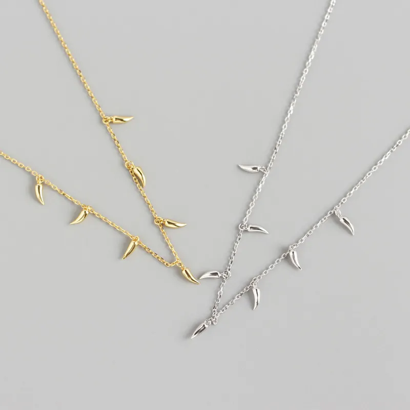 S925 Sterling Silver Necklace With Multi Sharp Horn Spike Pendants Layering Minimalist Ins Style Jewelry For Women