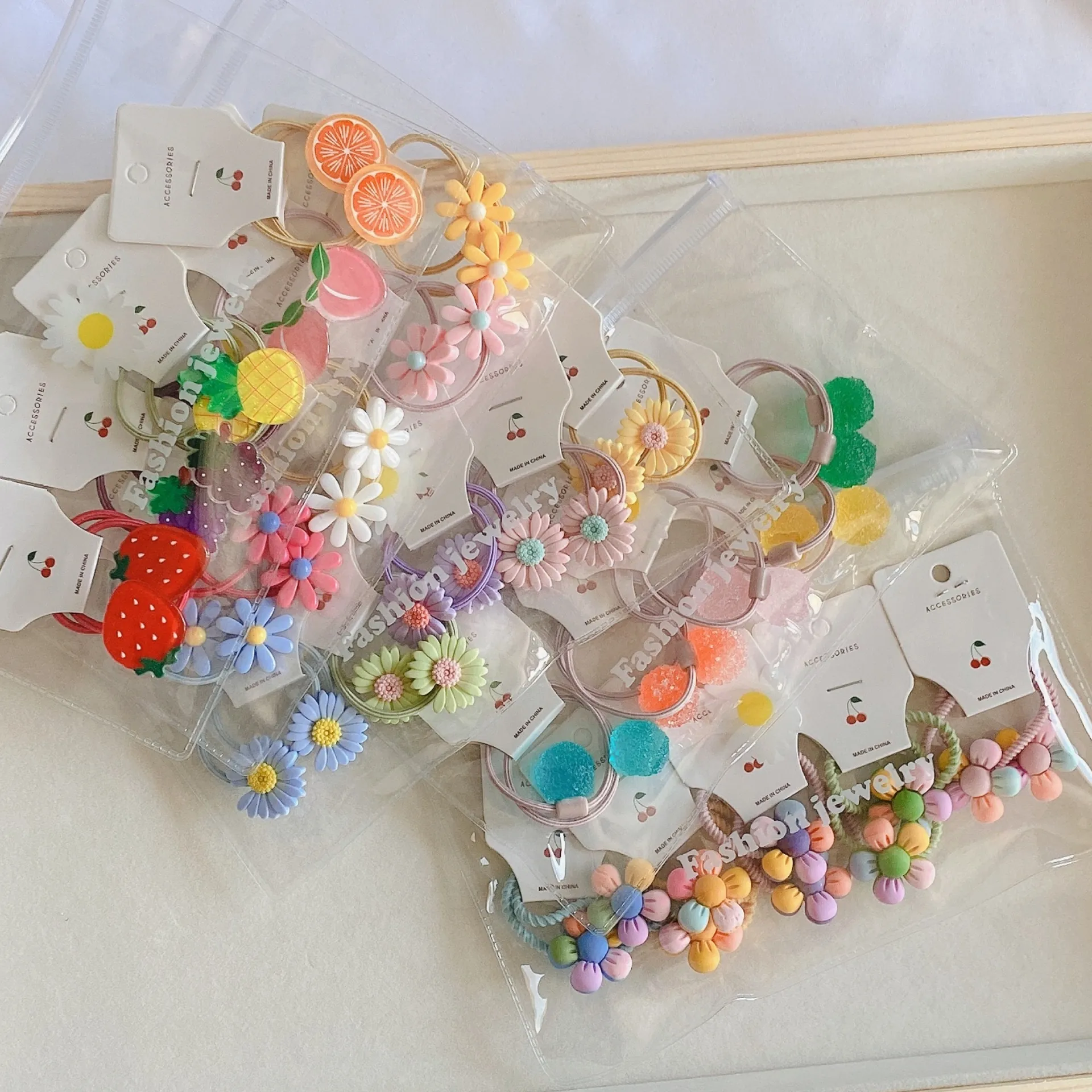 Süsse Acryl Blumen Frucht Elastische Haargummis Mädchen Bunte Harz Haarbänder Kinder Süsser Koreanischer Stil Haarschmuck
