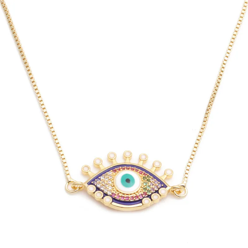Collana Pendente Malocchio Micro Pave Zirconia Pietre Colorate Rame Placcato Oro Catena Scatola Moda Donne Boho