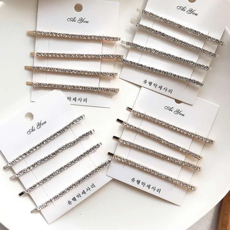 Minimalist Alloy Hair Clips Rhinestone Inlaid Geometric Hairpins Shiny Hair Accessories Sparkling Barrettes Bangs Grips For Women