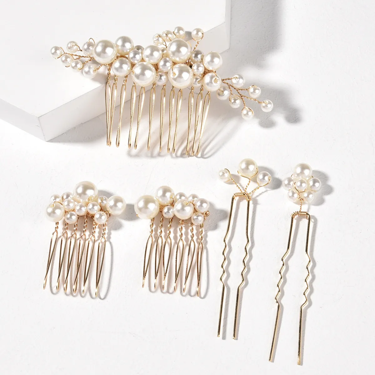 Baroque Faux Artificial Pearl Bridal Hair Accessories Gold Alloy Wire Hair Combs And Hairpins For Wedding Headwear Retro Style