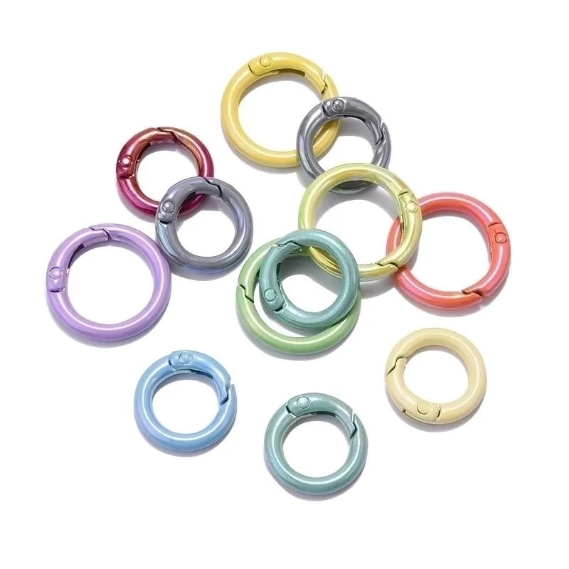 UV Plated Baked Paint Round Spring Clasp DIY Jewelry Connector Key Ring Open Spring Hook Zinc Alloy Circular Buckle Findings