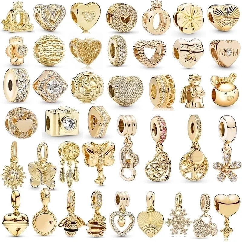 Golden Charm Beads Alloy Rhinestone Heart Tree Butterfly Flower Pendants For DIY Bracelet Necklace Making Elegant Women