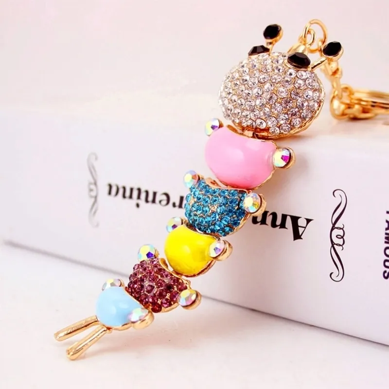 Colorful Caterpillar Rhinestone Keychain Zinc Alloy Enamel Animal Bag Charm For Women Girls Gift Fashion Accessory