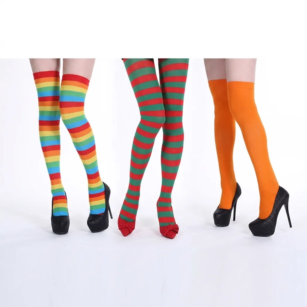 Chaussettes Hautes À Rayures Et Collants Polyester Respirant Pour Halloween Noël Fête Cosplay Mode Femmes