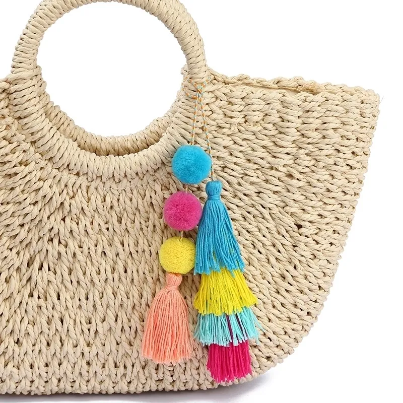Bohemian Colorful Tassel Pom Pom Bag Charm Braided Keychain Handbag Decoration Accessory