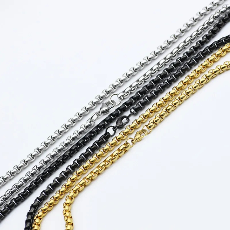 Stainless Steel Box Chain Necklace For Men Women Geometric Square Link Chain Fashion Jewelry Minimalist Neckwear Accessory