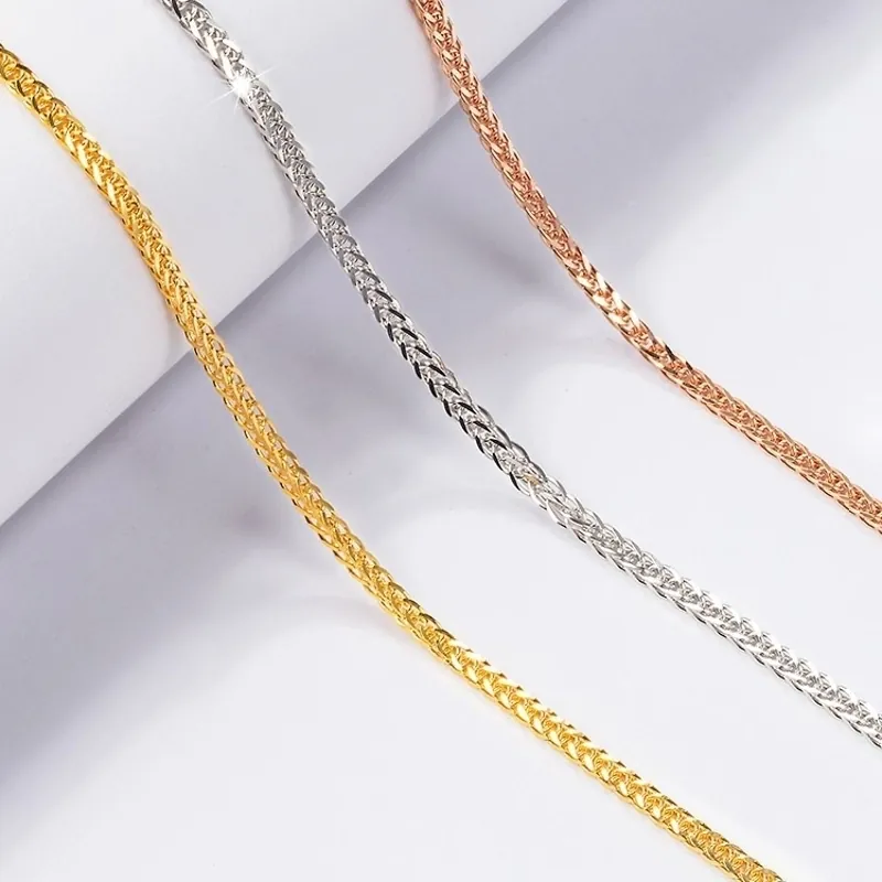 S925 Argento Sterling Collana a Spiga Lucida Catena Wheat per Donna Minimalista Versatile Collana Girocollo Gioielli Regalo