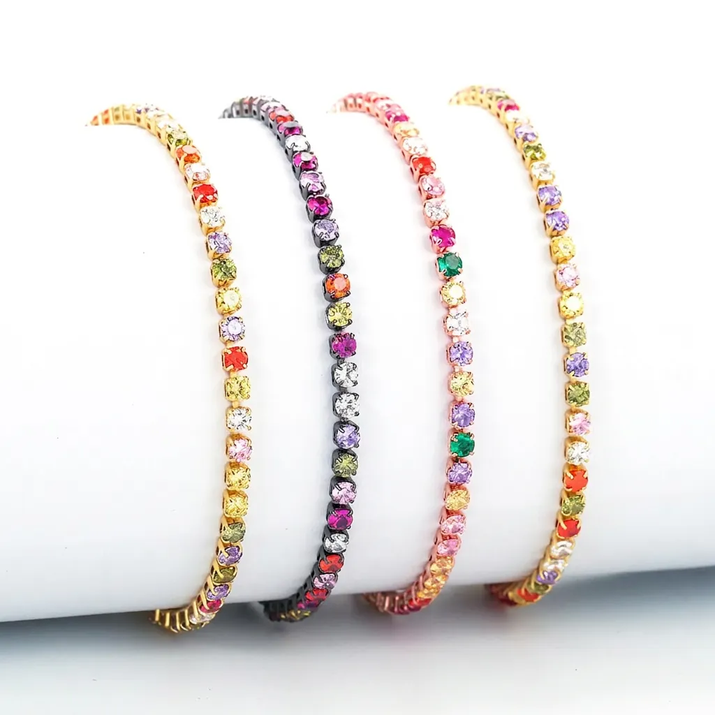Rainbow Zirconia Tennis Bracelet For Women Copper Multicolored Adjustable Drawstring Bracelet Gold Silver Black Rose Gold Plated Jewelry