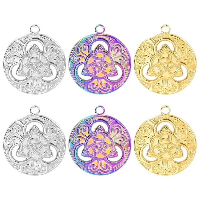 Edelstahl Hexenknoten Anhänger Halskette Für Damen Herren Vintage Keltischer Knoten Triquetra Hohl Rund Anhänger DIY Schmuck Geschenk