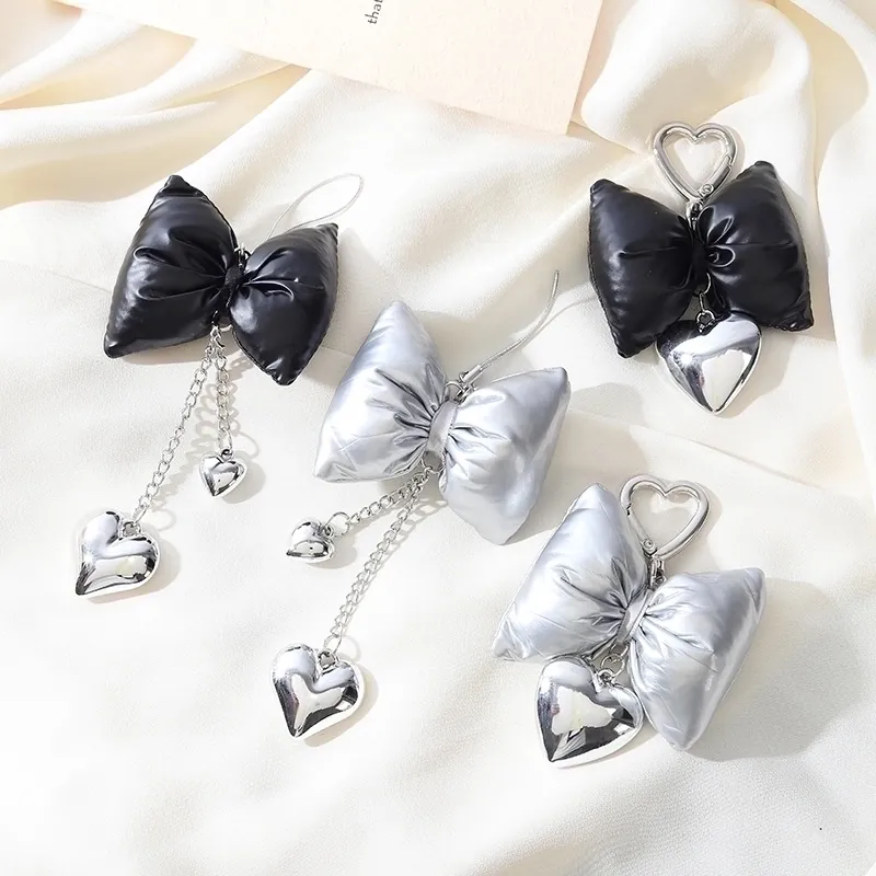 Ins Style Padded Artificial Leather Bow Keychain With Heart Star Clasp Fashion PU Bowknot Bag Charm Pendant For Women