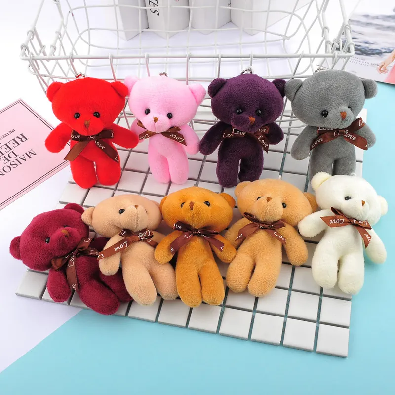 Teddy Bear Plush Keychain Pendant Soft Stuffed Animal With Love Ribbon Decoration For Bag Charm Wedding Party Gift