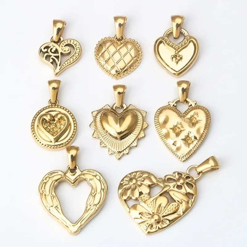 Heart Shaped Pendant Stainless Steel Gold Tone DIY Jewelry Making Accessories Trendy Romantic Styles