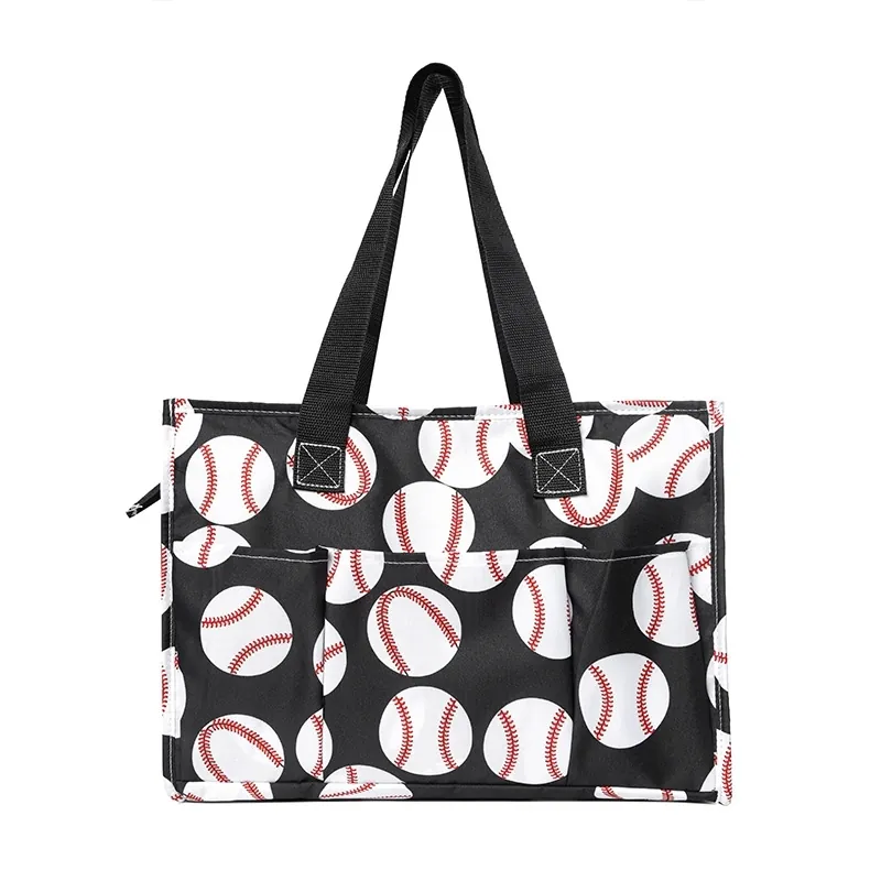 Borsa Tote Da Donna Grande Capacità Poliestere Stile Tela Borsa A Mano Con Tasche Multiple Sport Calcio Baseball Modelli Viaggio