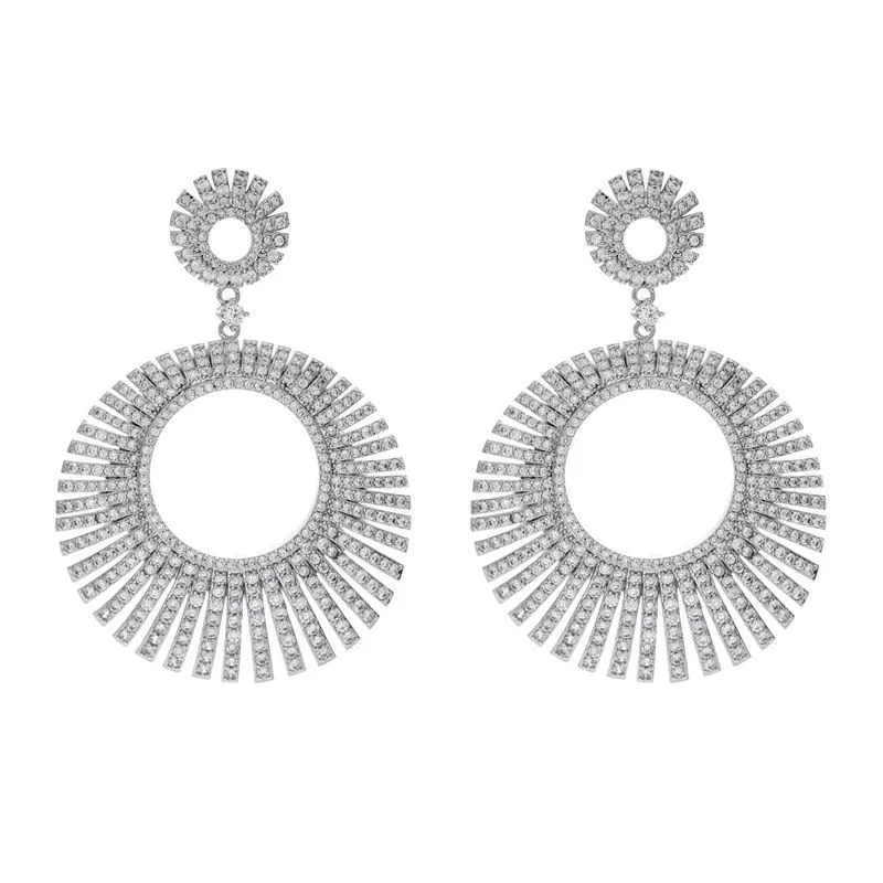 Vintage Copper Luxurious Zirconia Drop Earrings Elegant Geometric Tassel Rhinestone Earrings For Women Wedding Party Jewelry