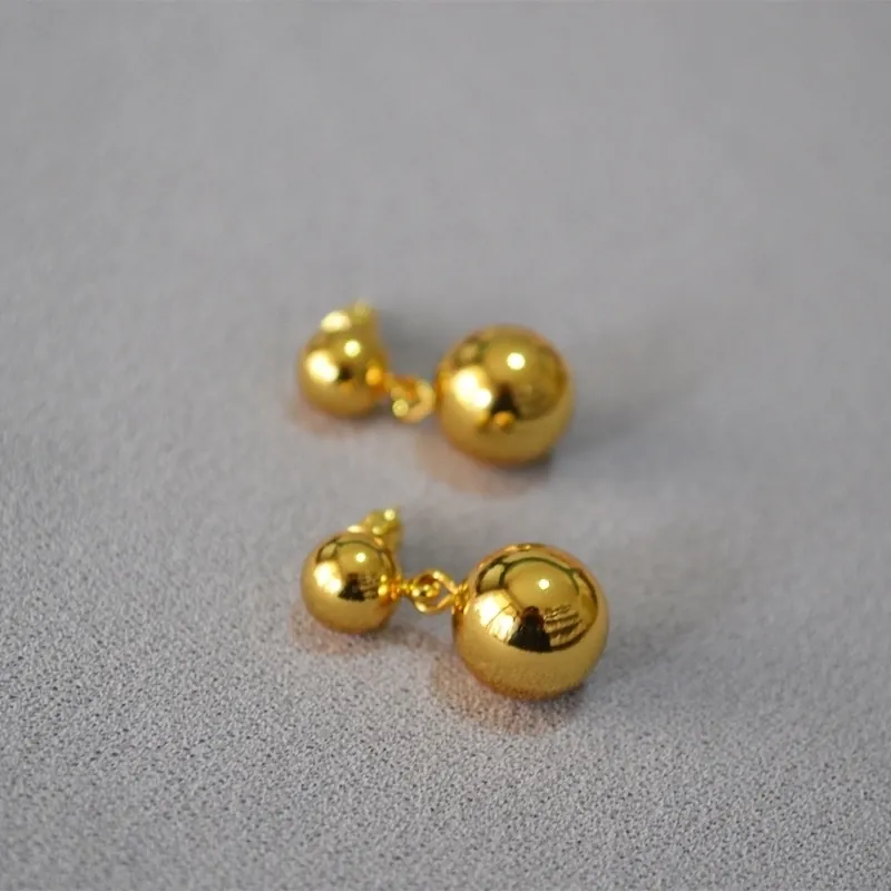 Orecchini a Bottone a Doppia Sfera in Rame Minimalisti con Perno in Argento Sterling 925 Gioielli Oro Argento per Donna