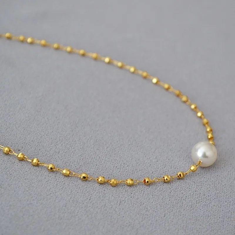 Elegant Artificial Pearl Pendant Necklace For Women Faceted Brass Beads Gold Plated Minimalist Clavicle Chain Jewelry Accessory