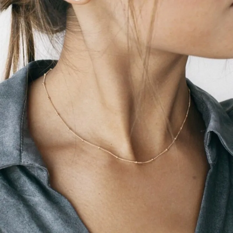 Collana a Catena Con Perline in Rame Placcato Oro 18K Minimalista Per Donna Gioielli Girocollo Con Maglie a Sfera Saturn Stile Ins